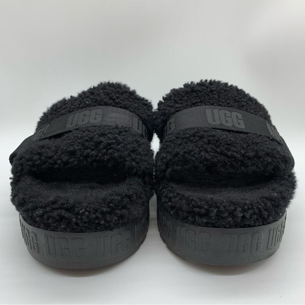 UGG Fluffita Platform Sheepskin Slipper Black Size 9/9.5 Lounge Travel Fuzzy‎ - Picture 5 of 11